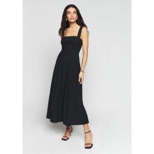 Reformation Mika Dress Square Neck Midi Black Dress 6